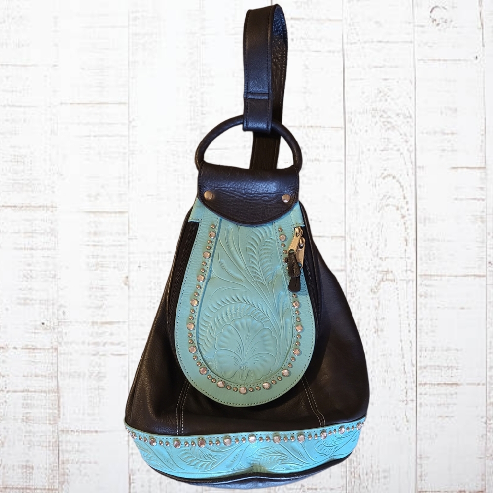 American West Turquoise & Black Studded Rhinestone One Shoulder Purse